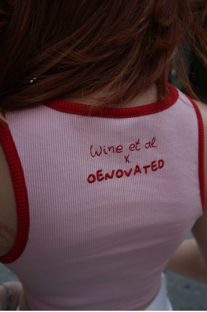 Drunk in Love pink ribbed tank top detail view