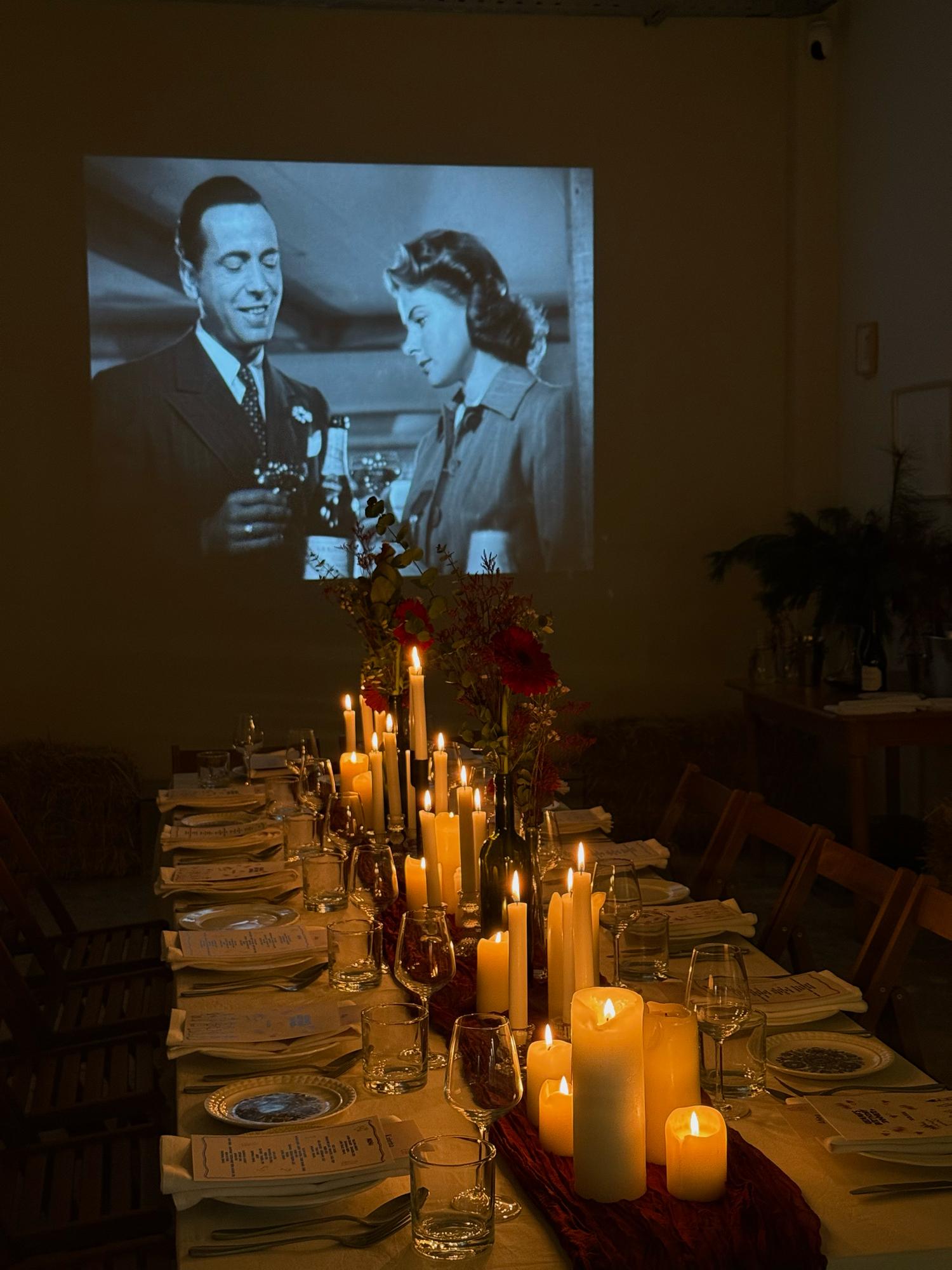 Candlelit dinner with Casablanca projection